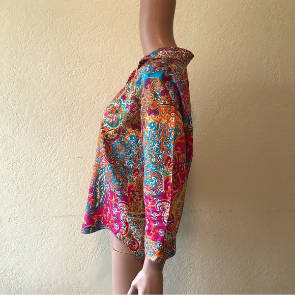 Lauren Ralph Lauren Petite Paisley Multicolored Button-Up Shirt Women’s Size PL - Picture 3 of 16